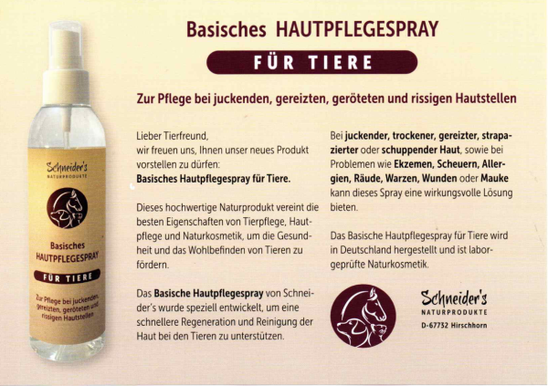 600 ml Schneiders Naturprodukte basisches Hautpflegespray für Tiere bei Exzemen, Allergien, Demodex uvm - schnelle Linderung